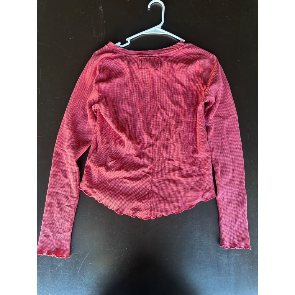 Free People We The Free Thermal Waffle Knit Lettuce Edge Top Pink Red Medium - Picture 8 of 8